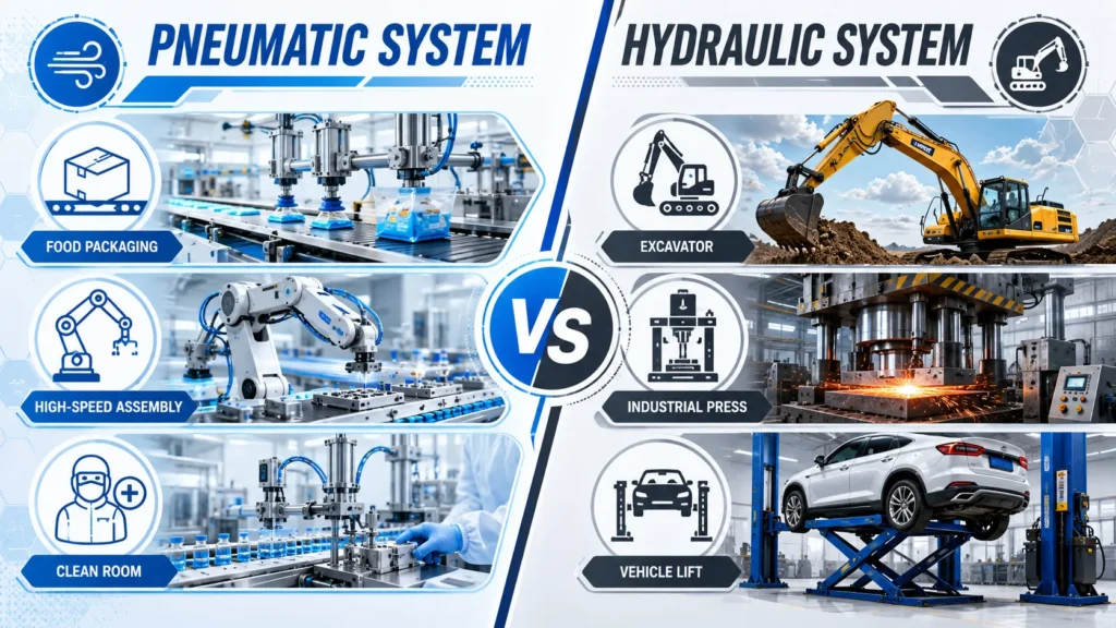 Comparison of pneumatic vs hydraulic application scenarios